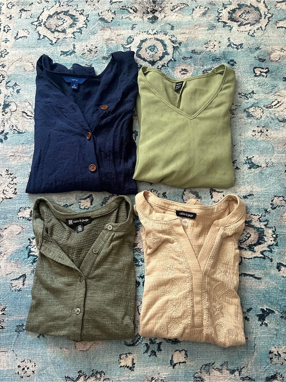 NWOT Lot of 4 Women’s Blouses Size Medium (Apt. 9, Shein, Cable & Gauge)